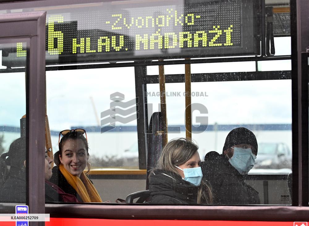 A passenger wearing face mask at the Brno Turany Airport