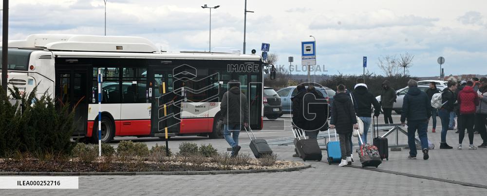 A passenger wearing face mask at the Brno Turany Airport