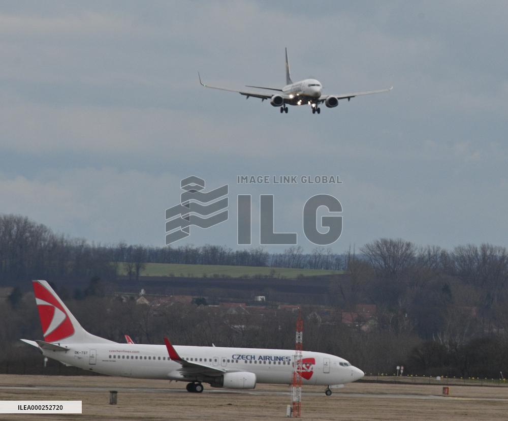 Ryanair Boeing 737 lands at the Brno Turany Airport