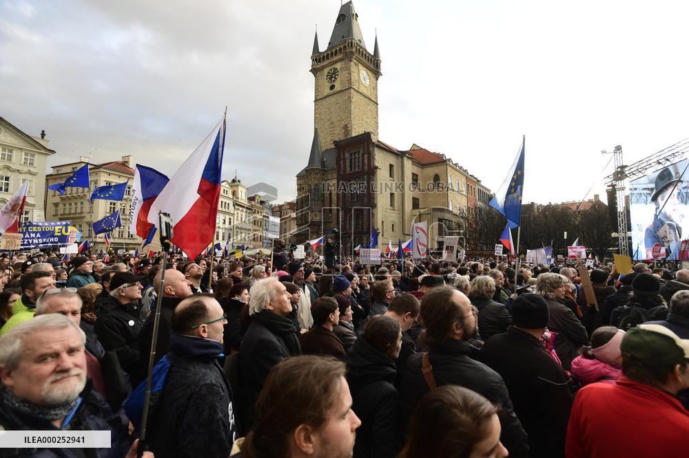 protest rally staged by the Million Moments for Democracy in Prague