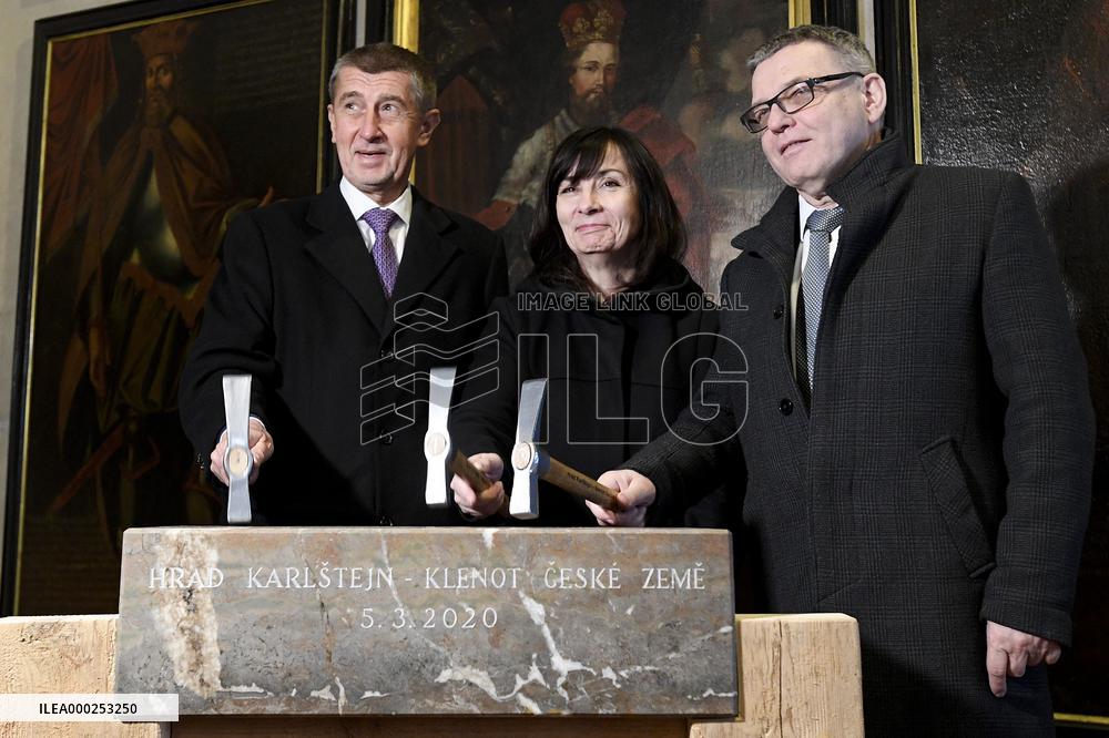 Karlstejn Castle reconstruction starts, Andrej Babis, Nada Goryczkova, Lubomir Zaoralek