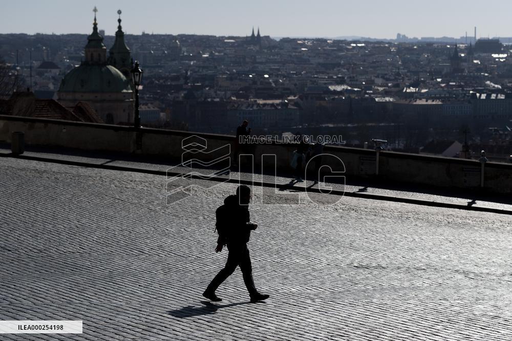 empty Hradcany Square in Prague