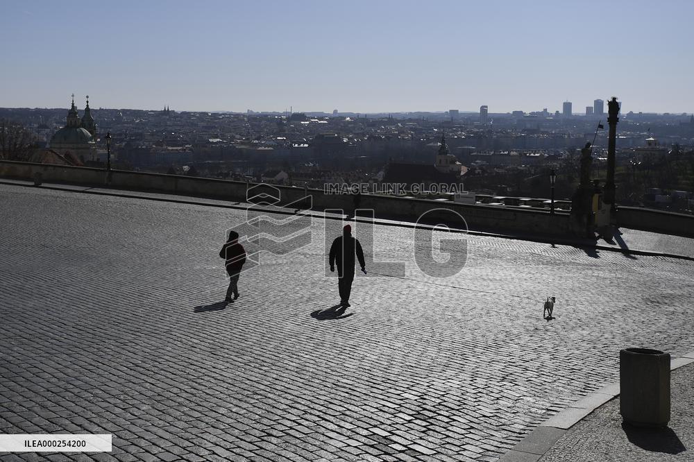 empty Hradcany Square in Prague
