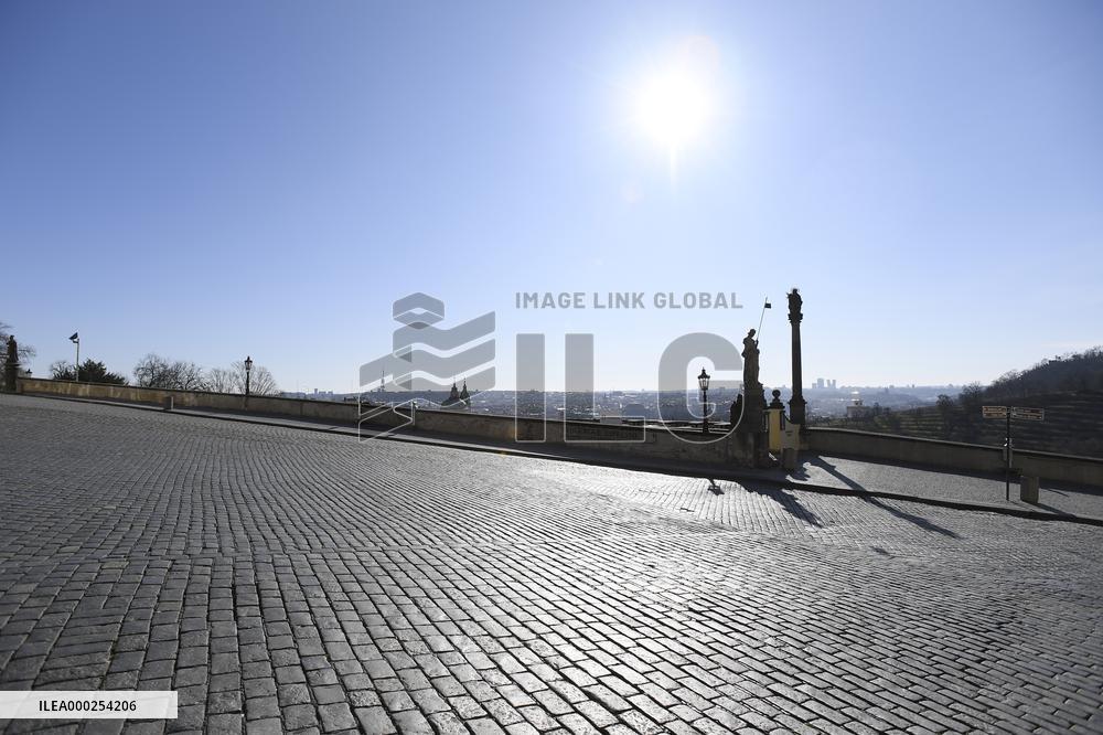 empty Hradcany Square in Prague