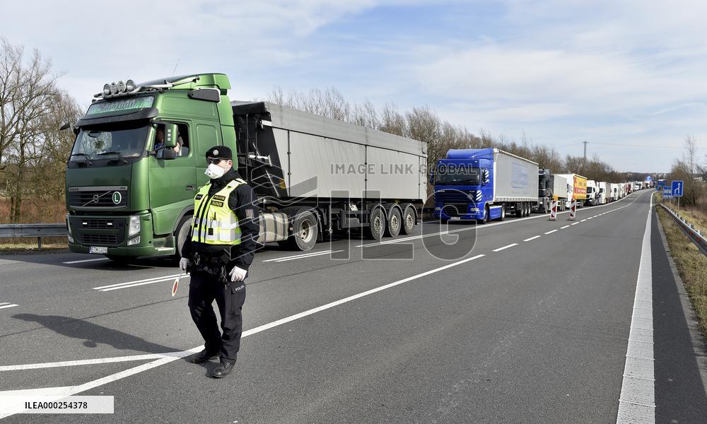 traffic jam of trucks at the Bohumin - Chalupki crossing between Poland and the Czech Republic