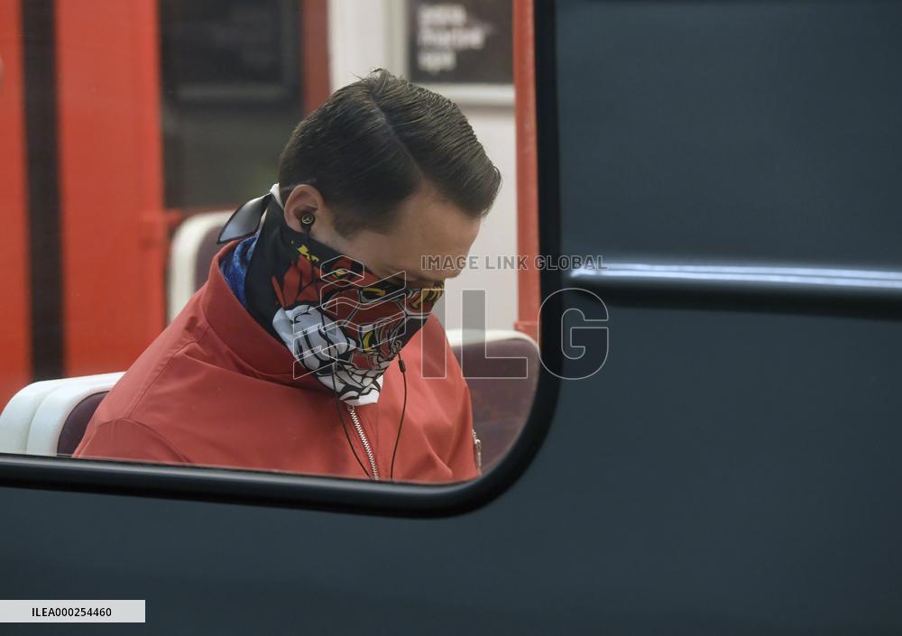 Public transport, Prague, epidemic coronavirus, people, face mask