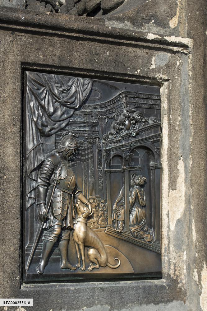 Place where touch makes good luck on the Charles Bridge, St. John of Nepomuk, plaque
