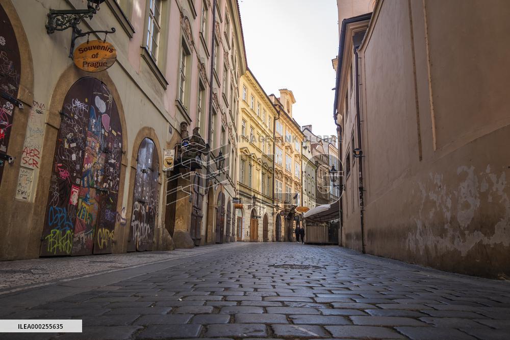 Empty center of Prague, Old Town, historical center, Prague, city, without tourists, restricted movement of people, travel ban, prevention of infection, Coronavirus, Covid 19
