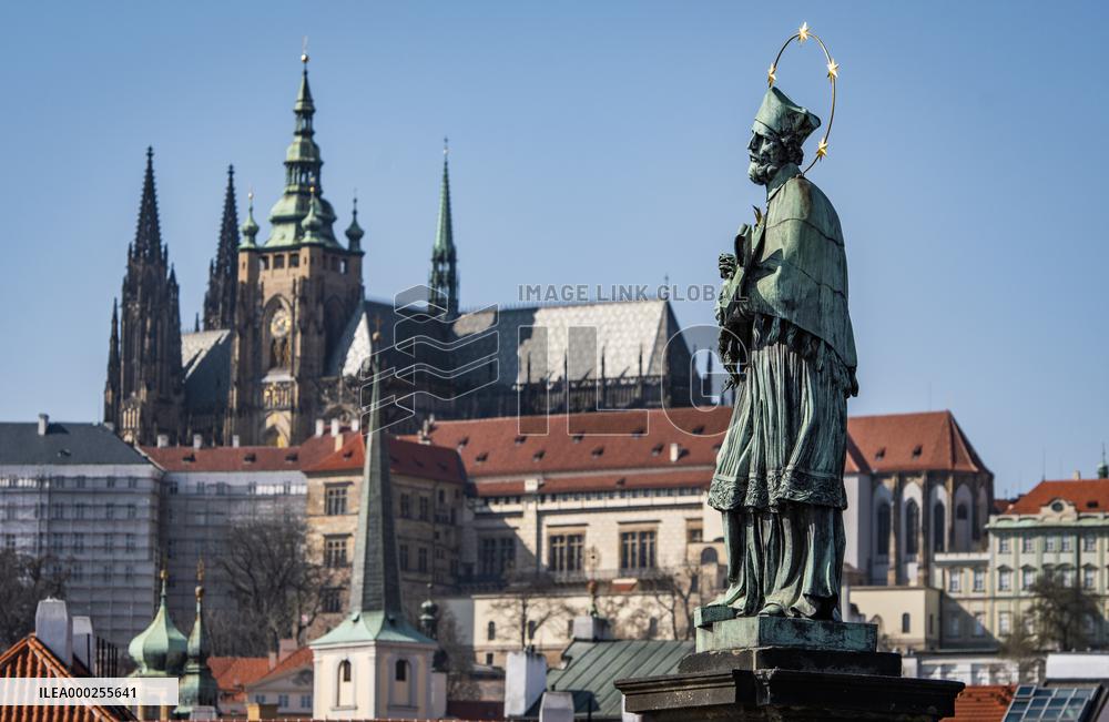 St. John of Nepomuc statue, Charles Bridge, Prague Castle, St. Vitus Cathedral