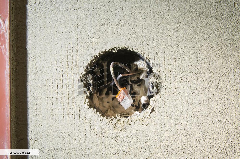 construction site, family house, bathroom, electrical wiring, light switch, reconstruction, renovation