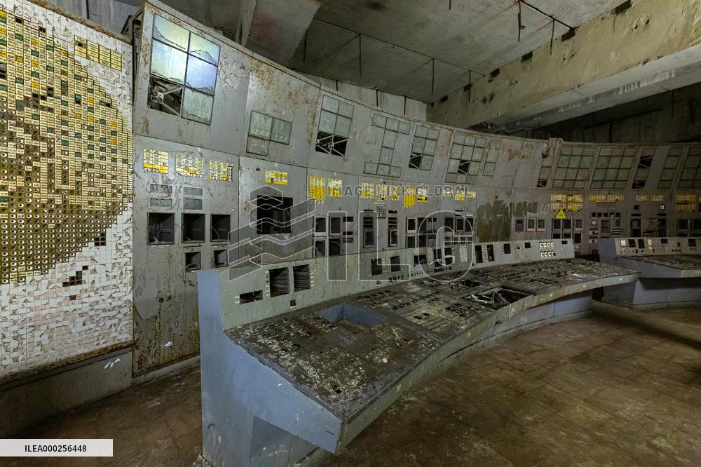 Chernobyl zone, restricted territory, exploded Chernobyl nuclear reactor number 4  control (operations) room
