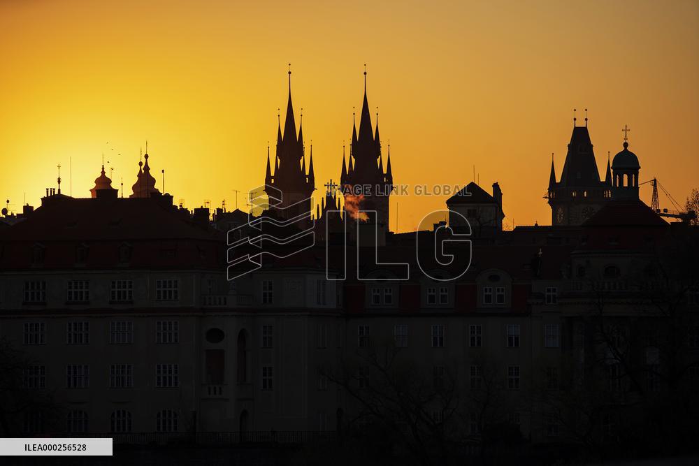 Sunrise over the Prague's Old Town
