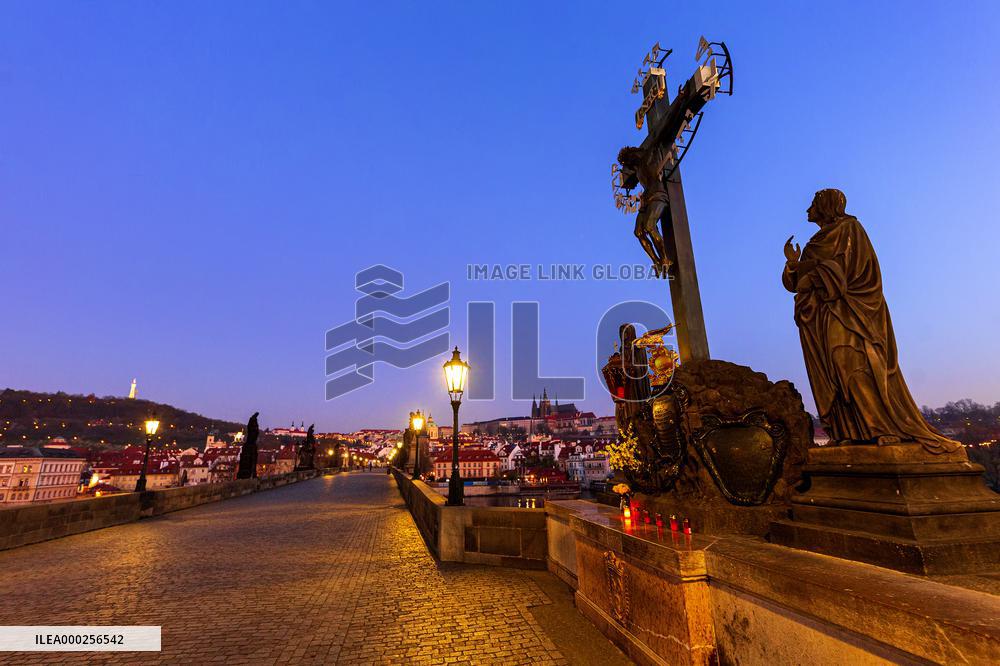 empty Charles Bridge in Prague