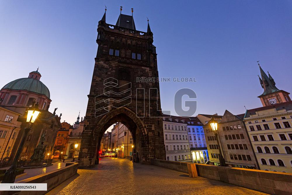 empty Charles Bridge in Prague