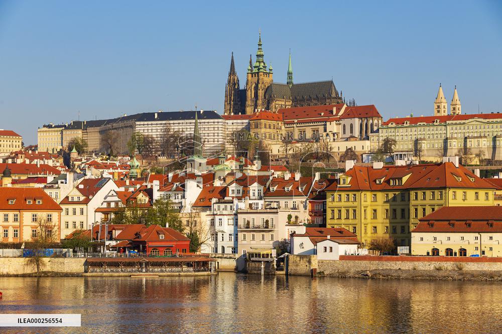 empty Charles Bridge in Prague, Prague Castle
