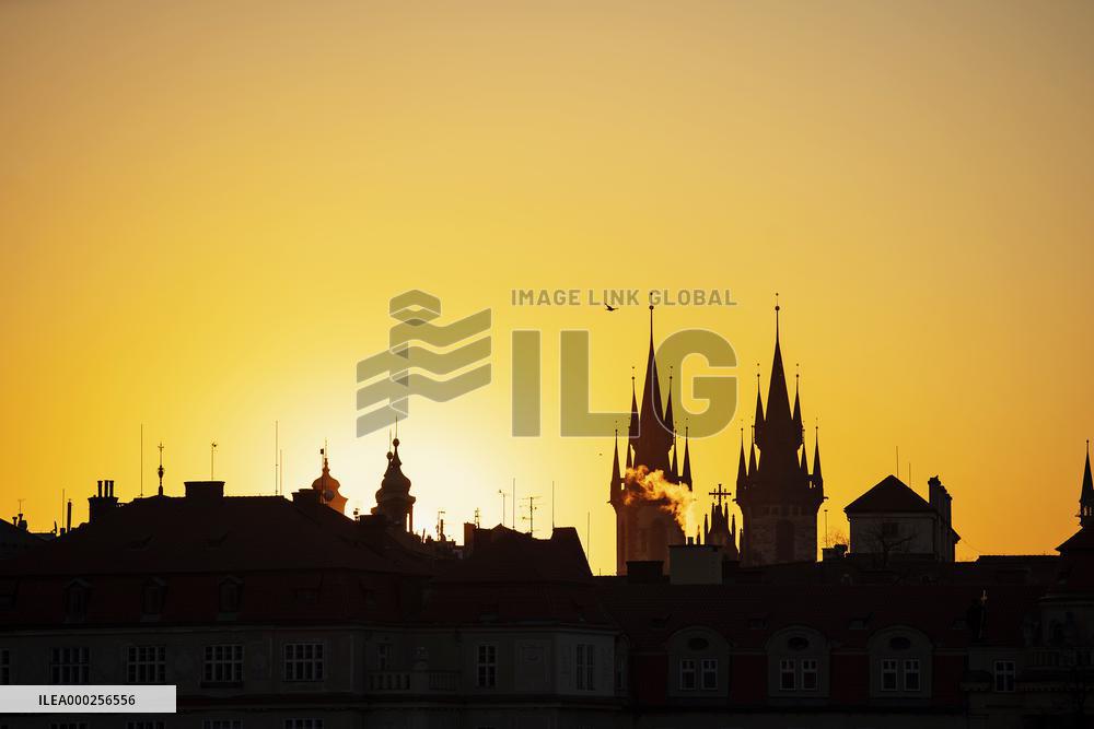 Sunrise over the Prague's Old Town