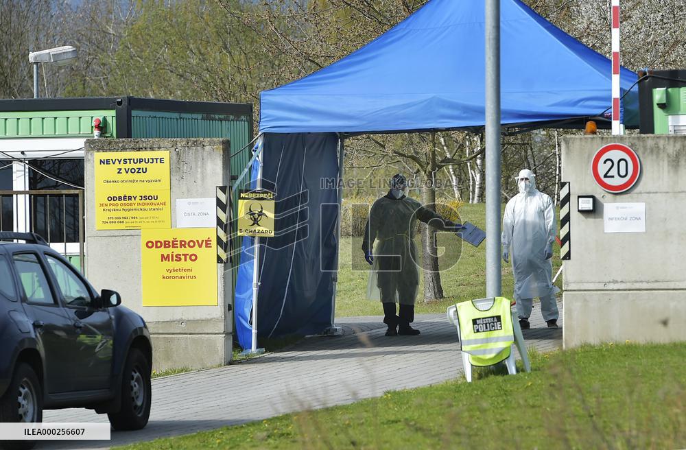 drive-through covid-19 testing station, Domazlice Hospital