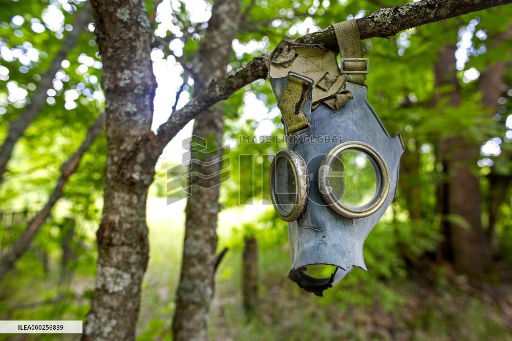 Chernobyl zone, restricted territory, gas mask