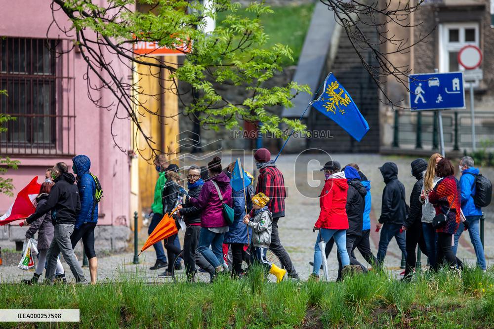 Cesky Tesin, Cieszyn, demonstration for the reopening of the Czech-Polish border