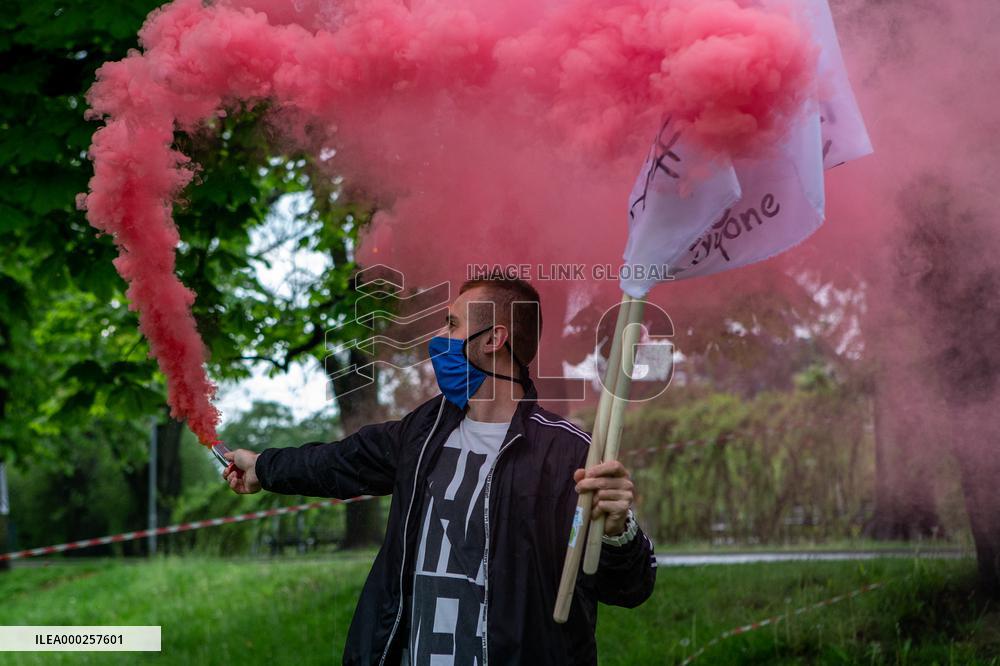 Cesky Tesin, Cieszyn, demonstration for the reopening of the Czech-Polish border