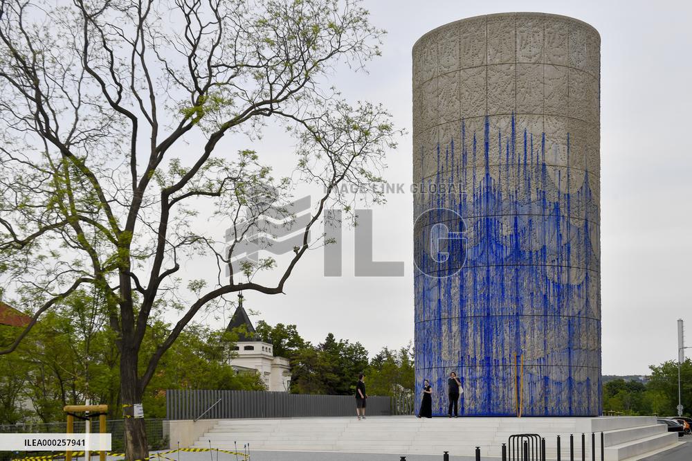 artist Federico Diaz has installed his art relief on the Blanka road tunnel's ventilation shaft