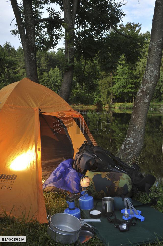 camping, camp, tent, equipment, gear, gas cooker