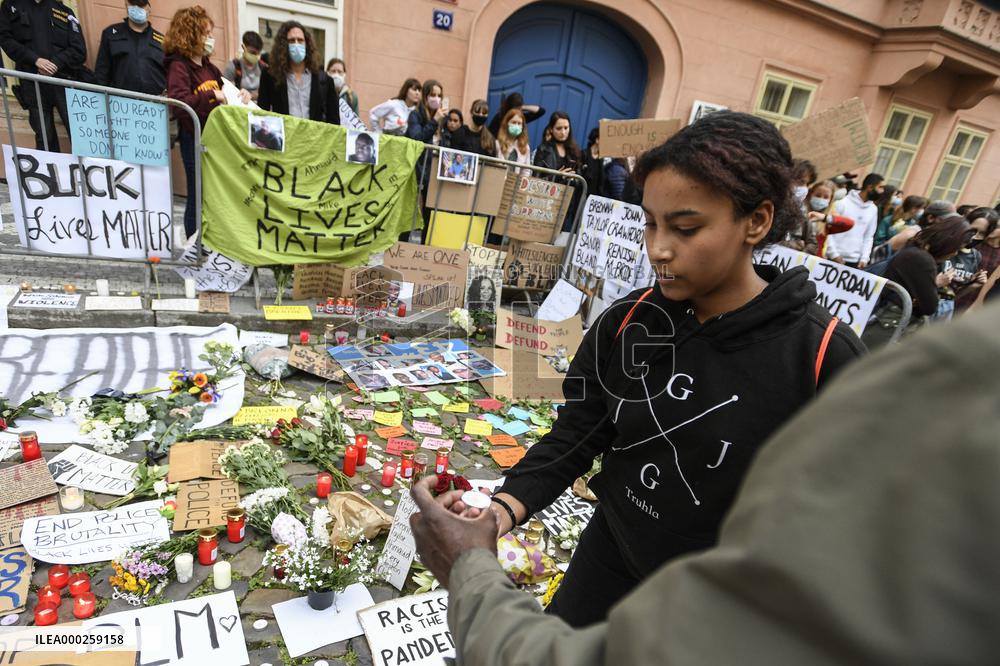 demonstration against the police violence and racism in the USA was held in Prague, Embassy of the United States