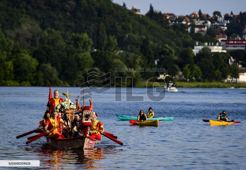 Dragon boats on Vltava River
