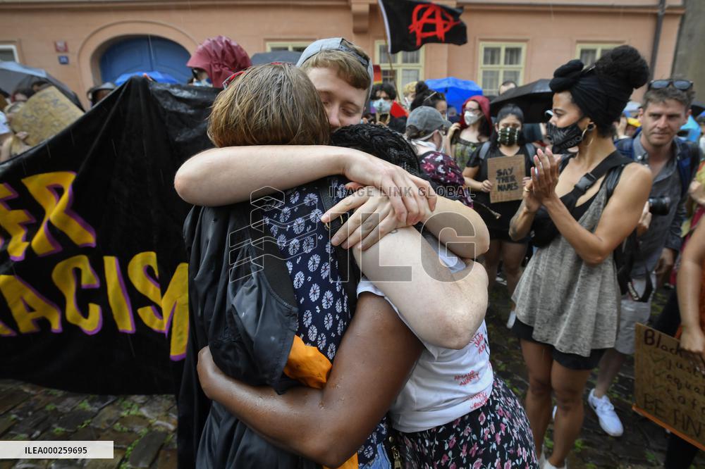 people in Prague protest against police, racial violence, Black Lives Matter