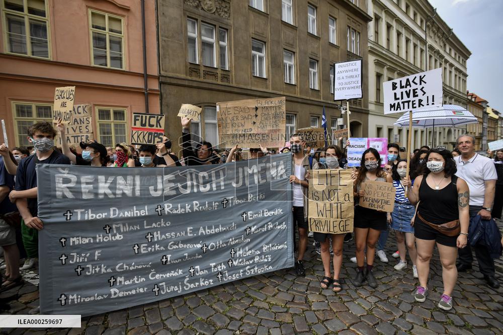 people in Prague protest against police, racial violence, Black Lives Matter