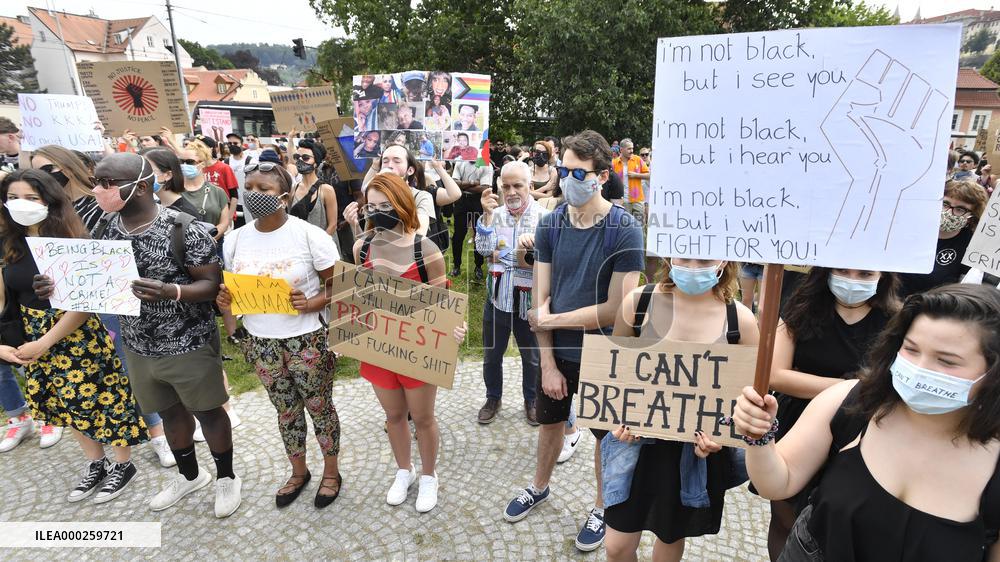 people in Prague protest against police, racial violence, Black Lives Matter