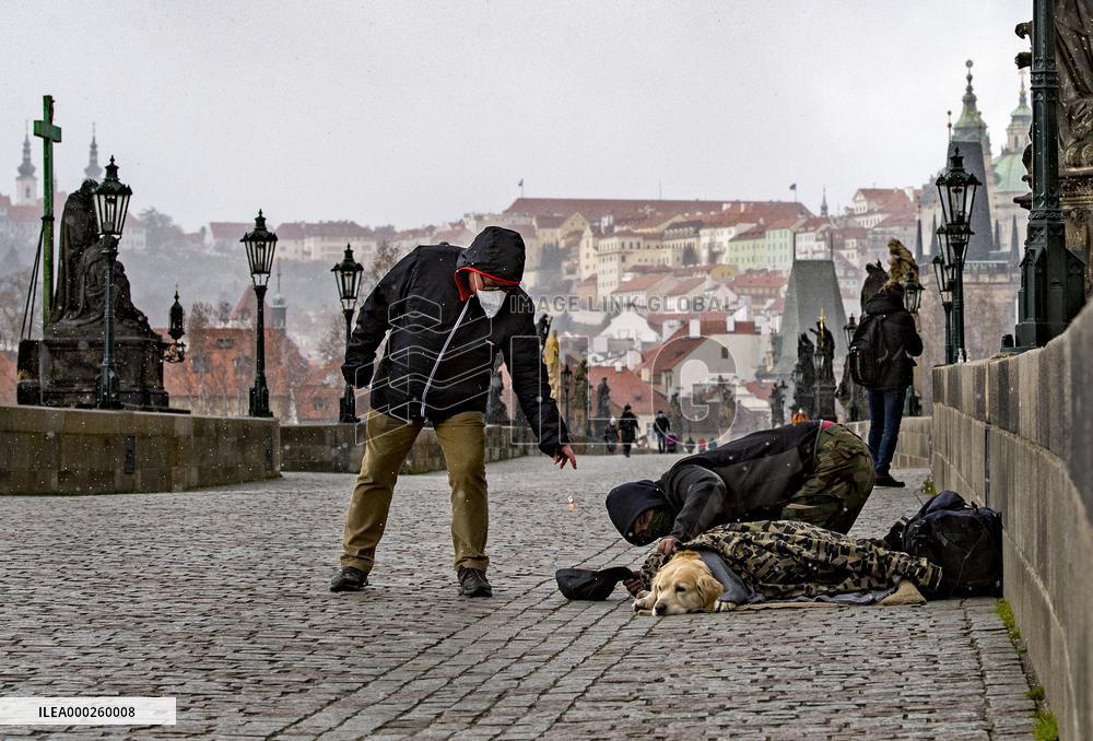 Prague, Charles Bridge, coronavirus, people, begging