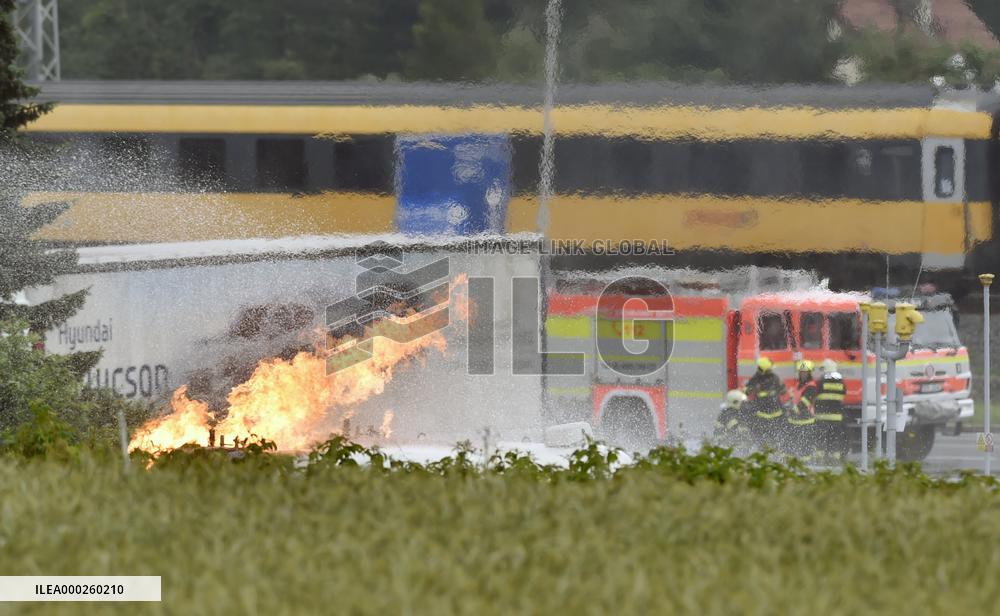 tens of people evacuated over LPG fire in Cesky Tesin, flames