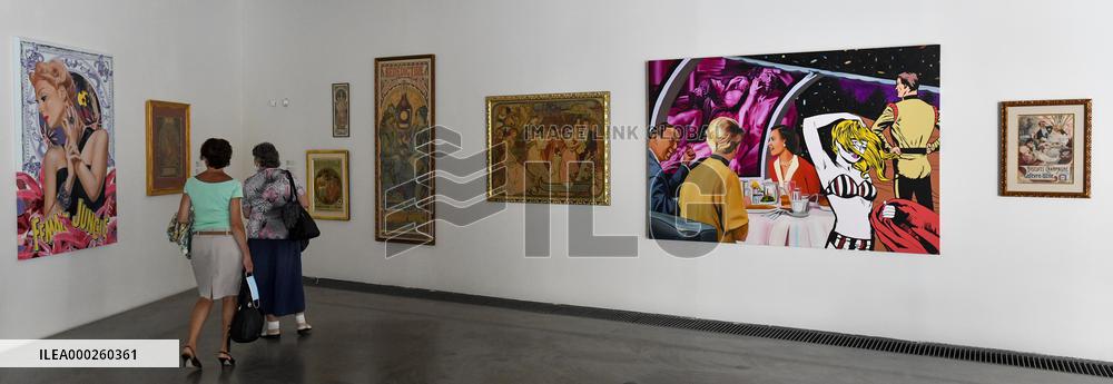 Exhibition Elusive Fusion, Painting of Alfons Mucha, Pasta Oner, Museum Kampa