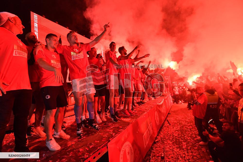 SK Slavia Prague Praha won Czech League, winner 2020, soccer players