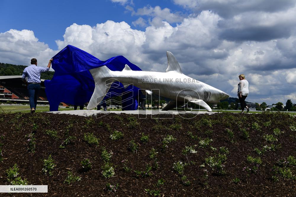 six-ton steel shark sculpture