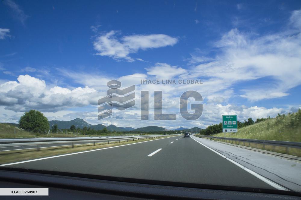 A1 motorway direction to the coastline, highway, low traffic, rideable, almost empty, blue sky, white clouds