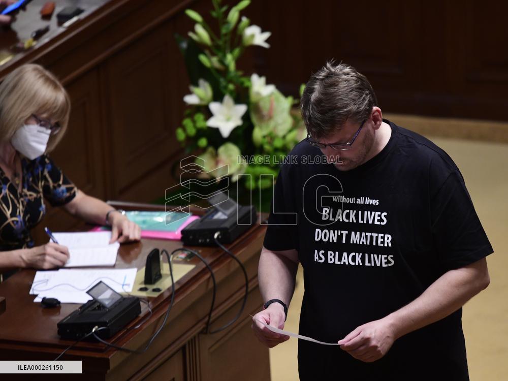 banner saying All Lives Matter in the Chamber of Deputies, Lubomir Volny