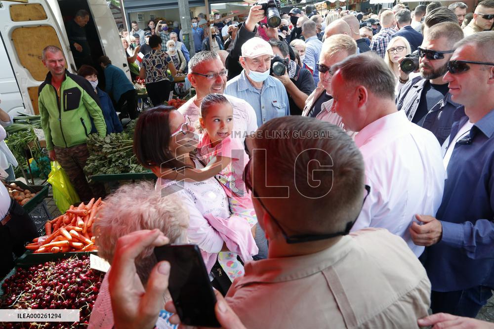 Polish President Andrzej Duda meeting with the residents of the town of Dabrowa Gornicza.