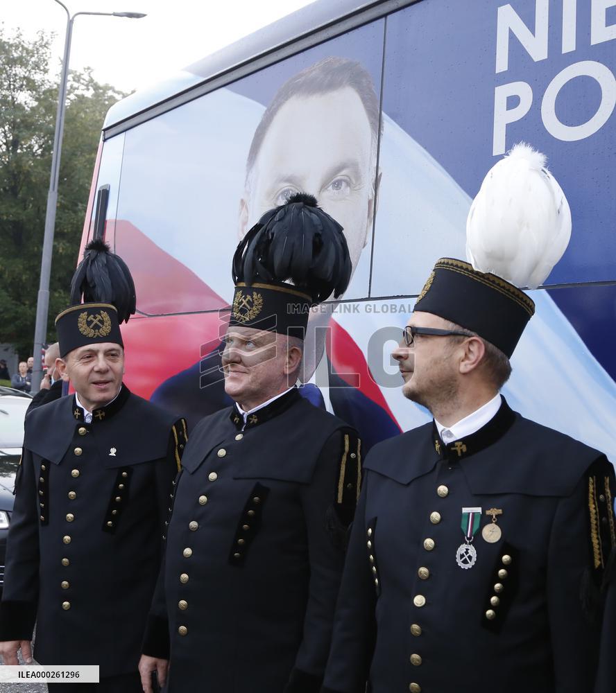 Polish President Andrzej Duda meeting with the miners of the Zofiowka coal mine in Jastrzebie.