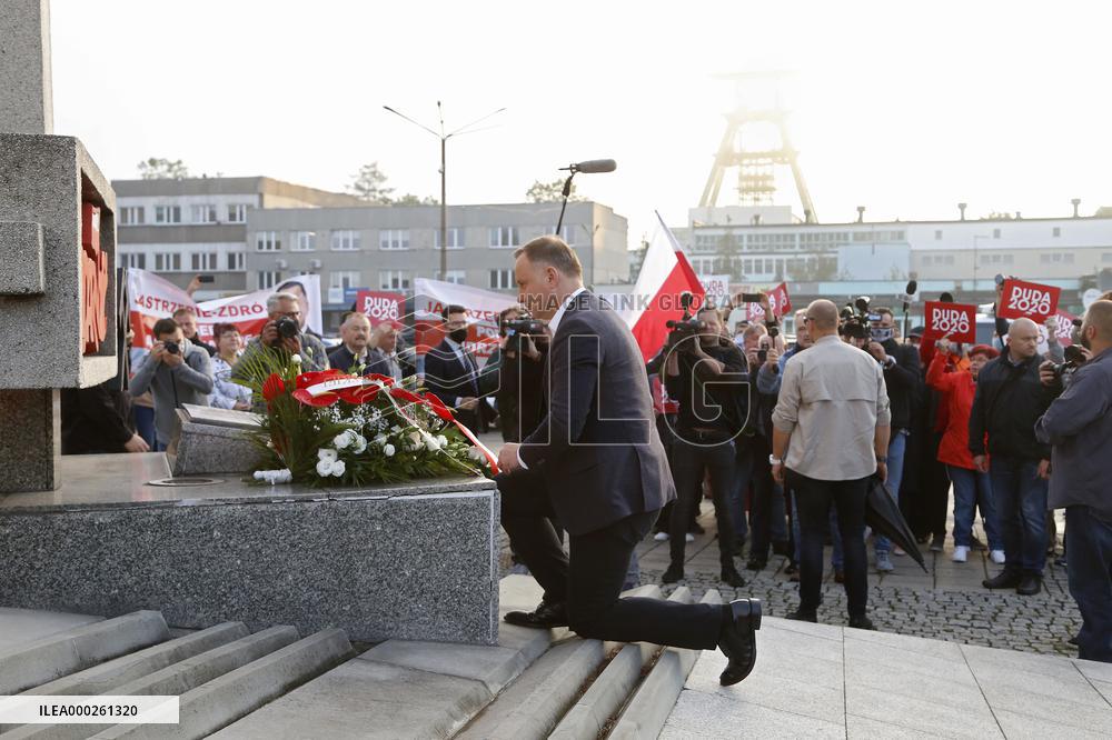 Polish President Andrzej Duda meeting with the miners of the Zofiowka coal mine in Jastrzebie.
