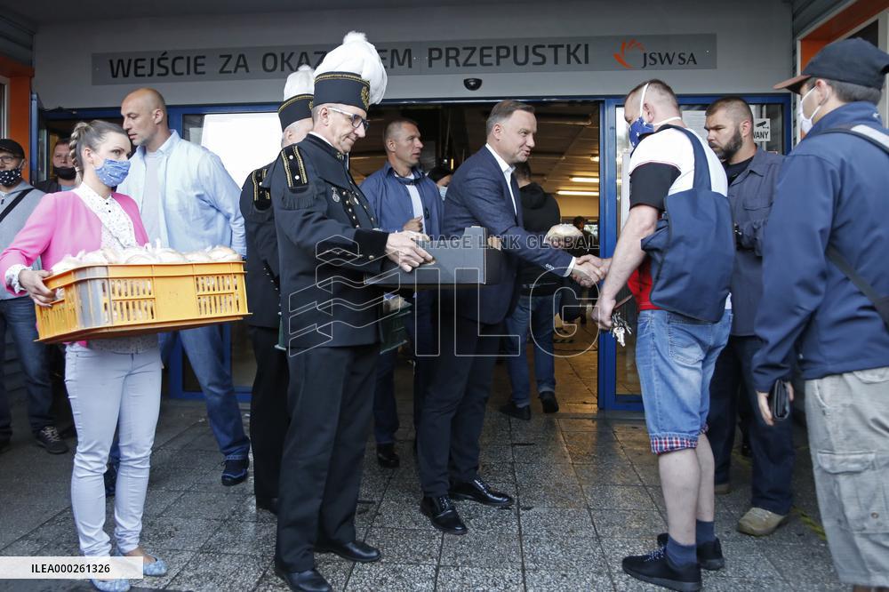 Polish President Andrzej Duda meeting with the miners of the Zofiowka coal mine in Jastrzebie.
