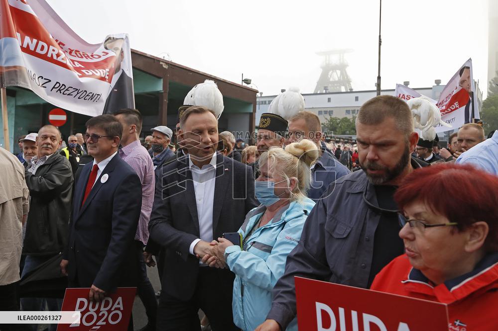 Polish President Andrzej Duda meeting with the miners of the Zofiowka coal mine in Jastrzebie.