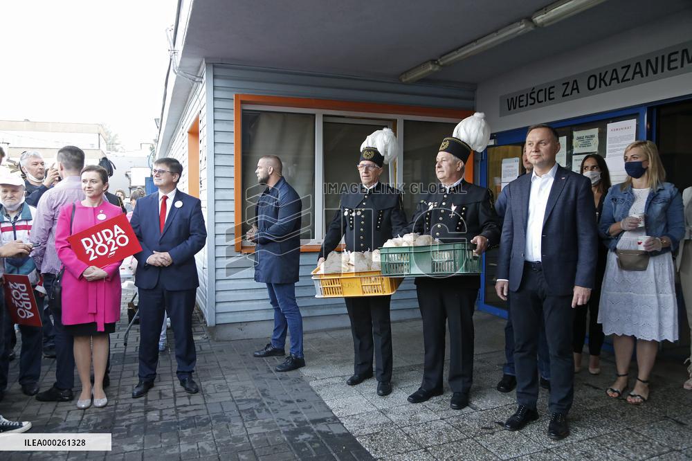 Polish President Andrzej Duda meeting with the miners of the Zofiowka coal mine in Jastrzebie.