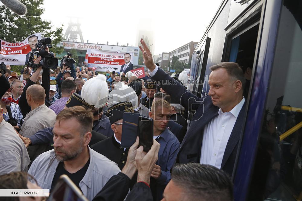 Polish President Andrzej Duda meeting with the miners of the Zofiowka coal mine in Jastrzebie.