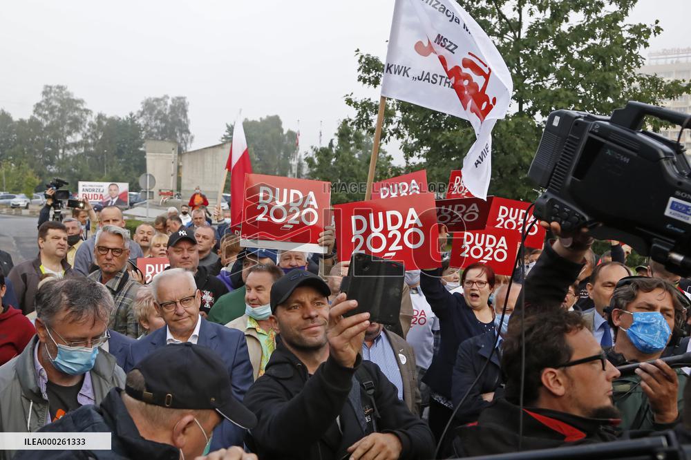 Polish President Andrzej Duda meeting with the miners of the Zofiowka coal mine in Jastrzebie.