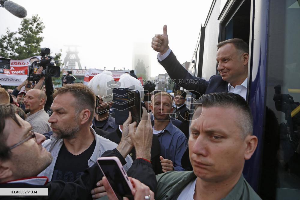 Polish President Andrzej Duda meeting with the miners of the Zofiowka coal mine in Jastrzebie.