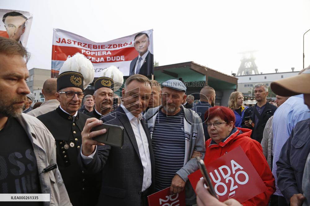 Polish President Andrzej Duda meeting with the miners of the Zofiowka coal mine in Jastrzebie.