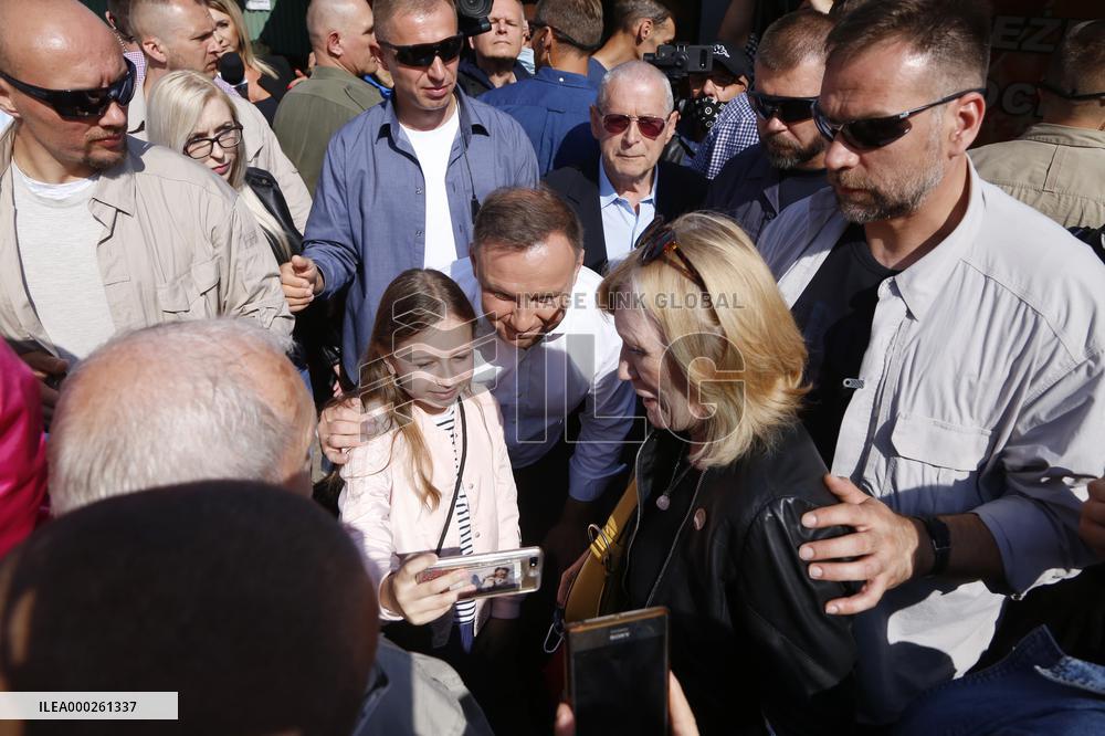 Polish President Andrzej Duda meeting with the residents of the town of Dabrowa Gornicza.