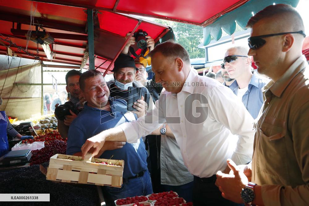 Polish President Andrzej Duda meeting with the residents of the town of Dabrowa Gornicza.